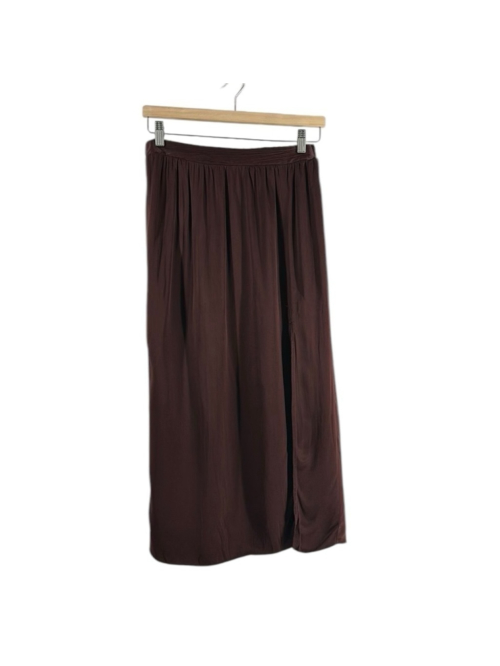 Zara midi skirt brown slit statin like fabric career event dressy sz M